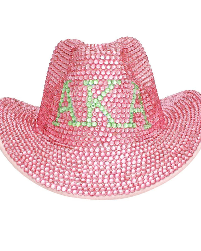 AKA Sorority Pink Green Rhinestone Fedora Hat