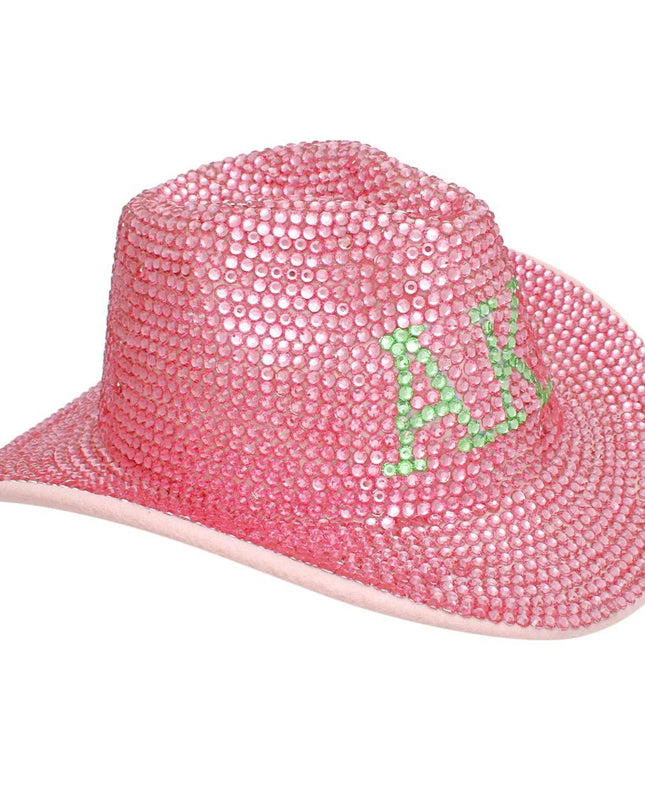 AKA Sorority Pink Green Rhinestone Fedora Hat