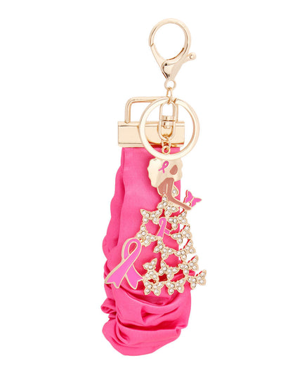 Breast Cancer Gold Pink Wristlet Butterfly Keychain