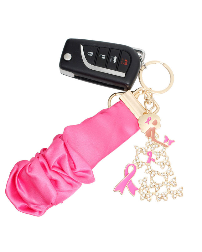 Breast Cancer Gold Pink Wristlet Butterfly Keychain