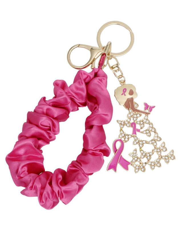 Breast Cancer Gold Pink Wristlet Butterfly Keychain