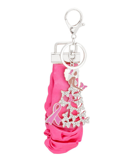 Breast Cancer Silver Pink Wristlet Butterfly Keychain
