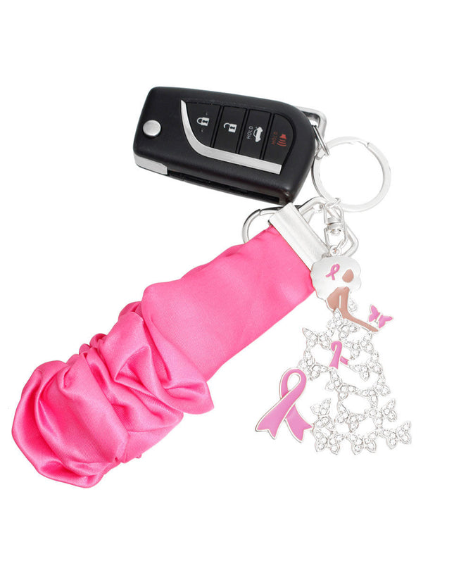 Breast Cancer Silver Pink Wristlet Butterfly Keychain
