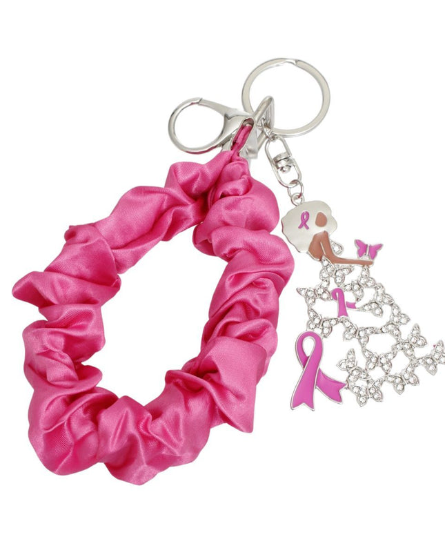 Breast Cancer Silver Pink Wristlet Butterfly Keychain