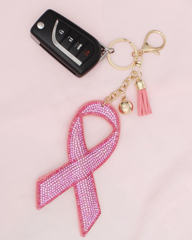 Keychain Pink Bling Breast Cancer Ribbon Bag Clip