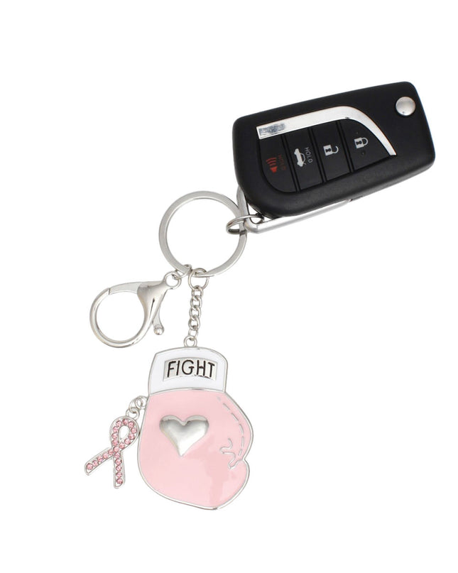Breast Cancer Keychain Silver Light Pink Glove