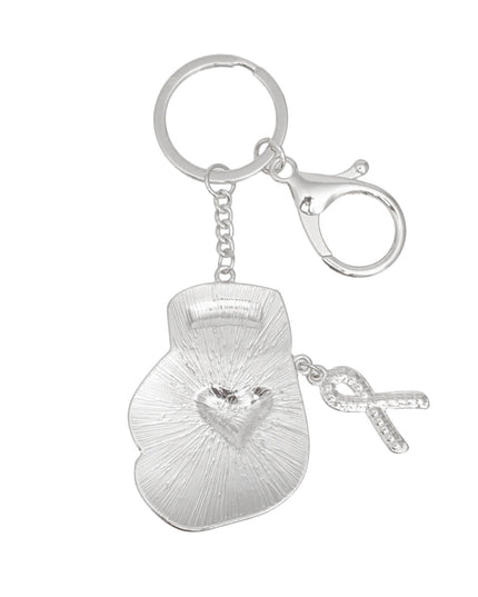 Breast Cancer Keychain Silver Light Pink Glove
