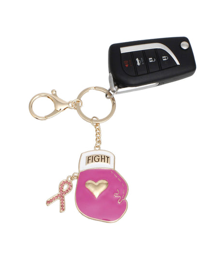 Breast Cancer Keychain Gold Pink Boxing Glove