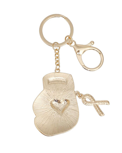 Breast Cancer Keychain Gold Pink Boxing Glove