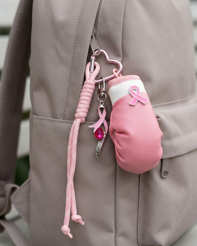 Breast Cancer Pink Ribbon Boxing Glove Keychain