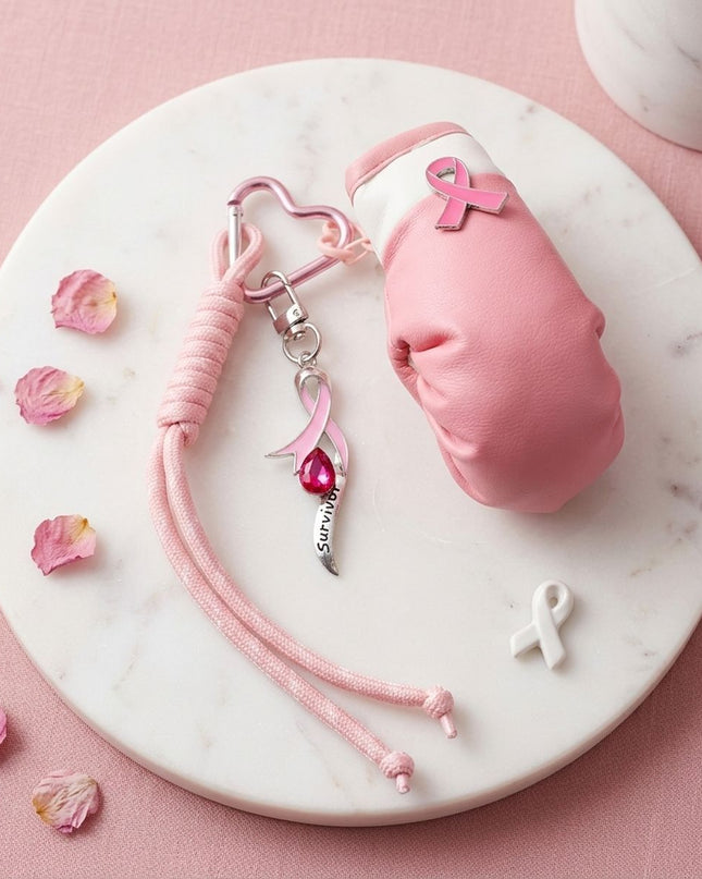 Breast Cancer Pink Ribbon Boxing Glove Keychain