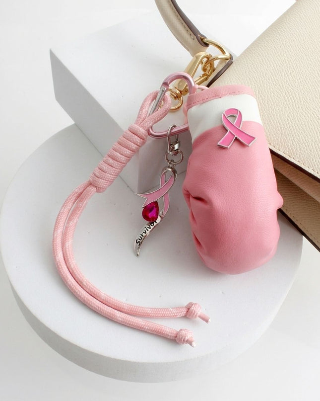Breast Cancer Pink Ribbon Boxing Glove Keychain