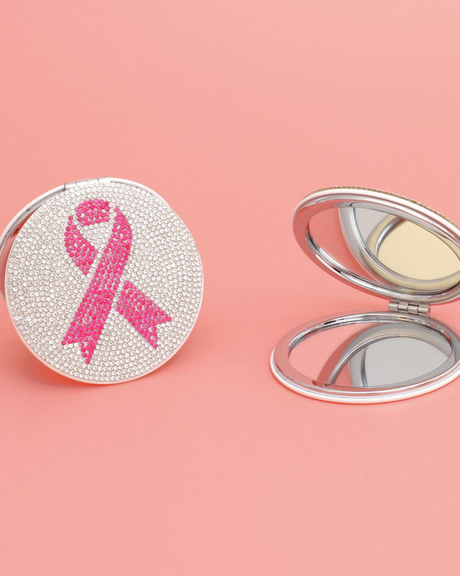 Breast Cancer Pink Ribbon Bling Mirror Compact