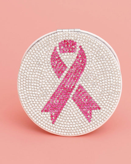 Breast Cancer Pink Ribbon Bling Mirror Compact