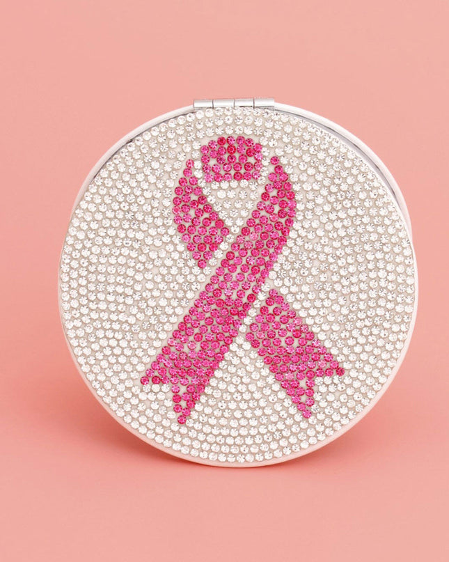 Breast Cancer Pink Ribbon Bling Mirror Compact