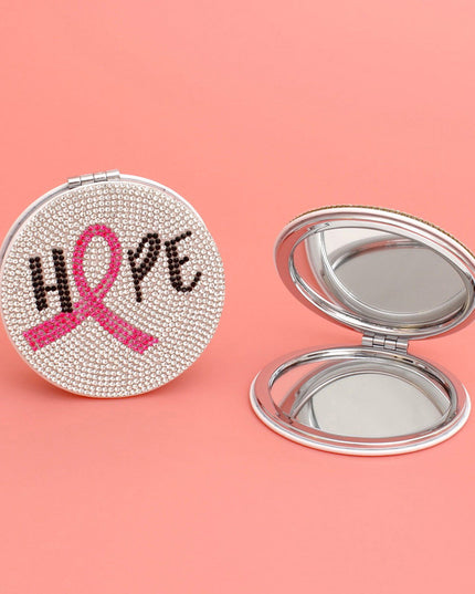 Breast Cancer Hope Ribbon Bling Mirror Compact