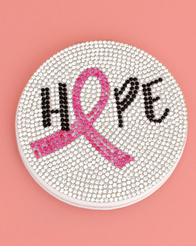 Breast Cancer Hope Ribbon Bling Mirror Compact