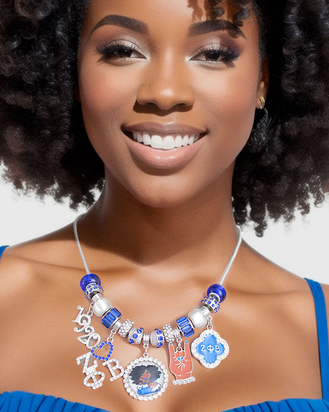 Blue White Sorority Charm Necklace