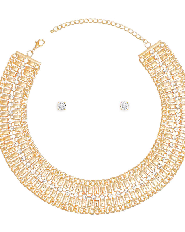 Necklace Gold Multi Link Rhinestone Collar Women