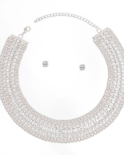 Necklace Silver Multi Link Rhinestone Collar Women