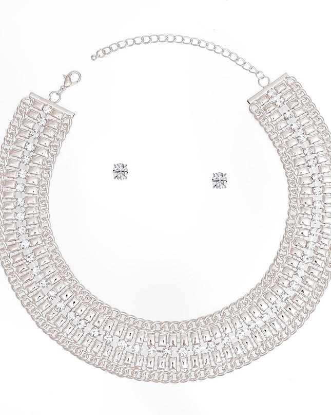 Necklace Silver Multi Link Rhinestone Collar Women
