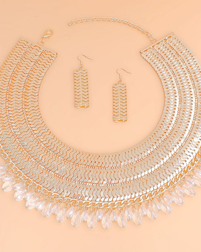 Necklace Gold Chain Art Deco Teardrop Collar Set