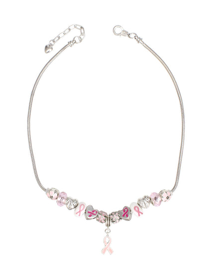Breast Cancer Silver Hope Ribbon Charm Necklace