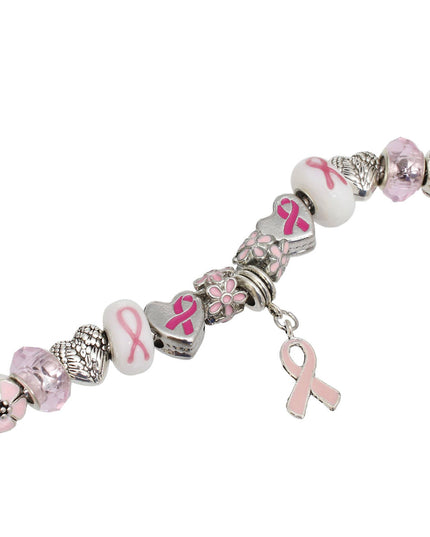 Breast Cancer Silver Hope Ribbon Charm Necklace