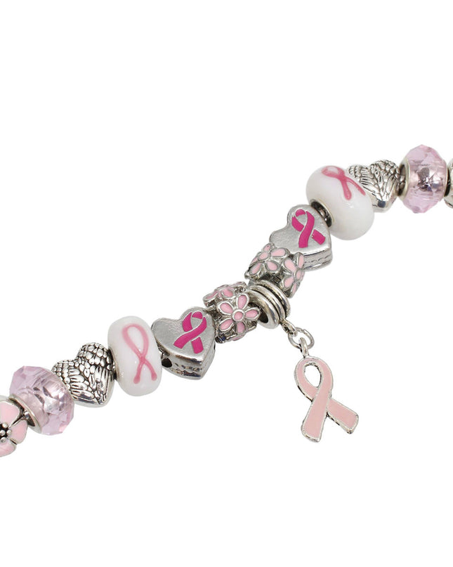 Breast Cancer Silver Hope Ribbon Charm Necklace