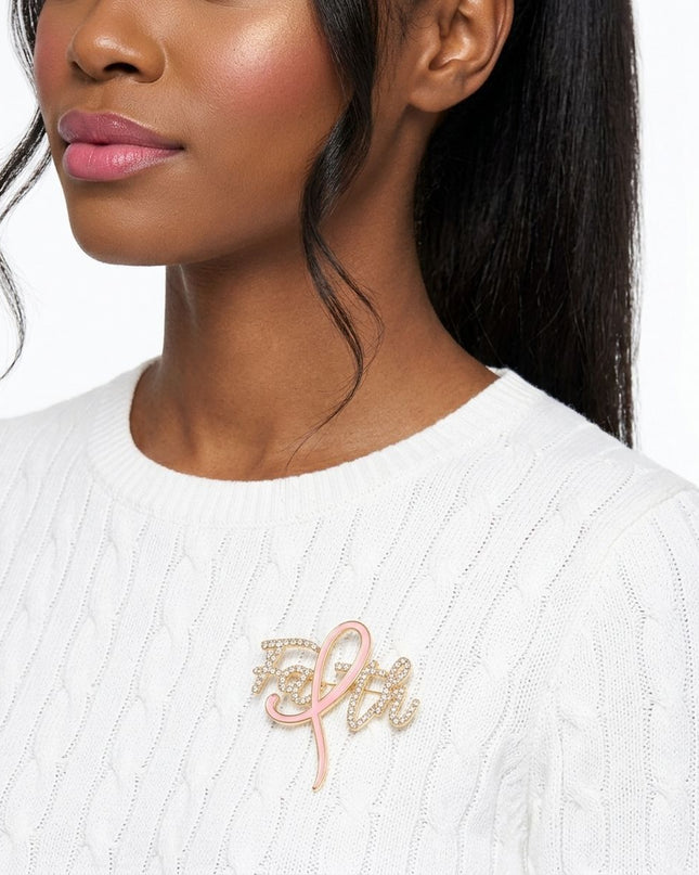 Faith Breast Cancer Gold Light Pink Ribbon Brooch