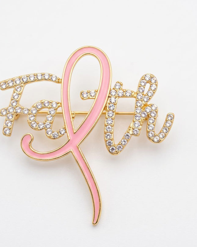 Faith Breast Cancer Gold Light Pink Ribbon Brooch