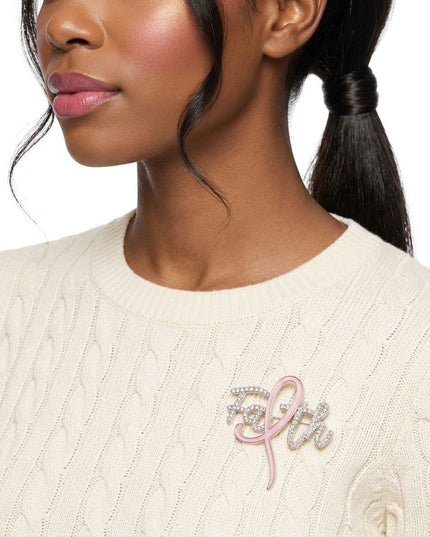 Breast Cancer Brooch Silver Faith Light Pink Ribbon