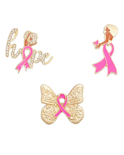 Pin Set Gold Pink Breast Cancer Hope for Women