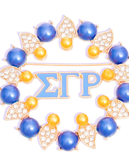 Brooch Blue Gold Sigma Pearl Pin for Women