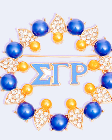 Brooch Blue Gold Sigma Pearl Pin for Women