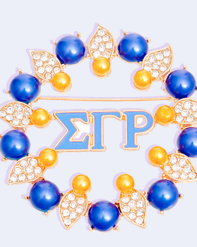 Brooch Blue Gold Sigma Pearl Pin for Women