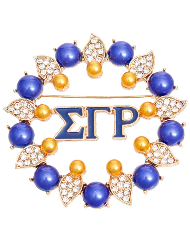 Brooch Blue Gold Sigma Pearl Pin for Women