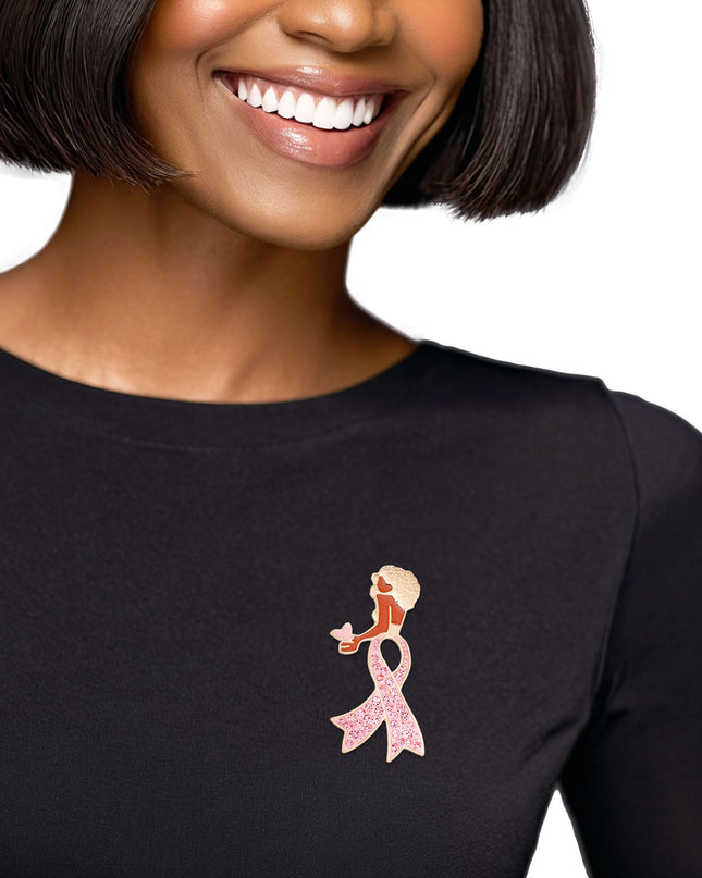 Brooch Gold Light Pink Woman Breast Cancer Legs