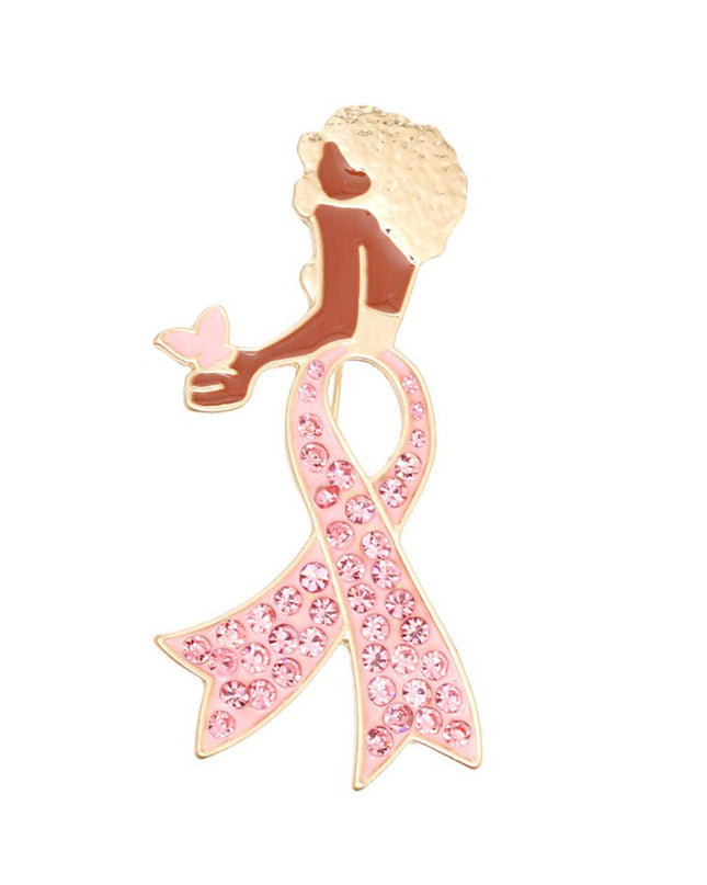 Brooch Gold Light Pink Woman Breast Cancer Legs