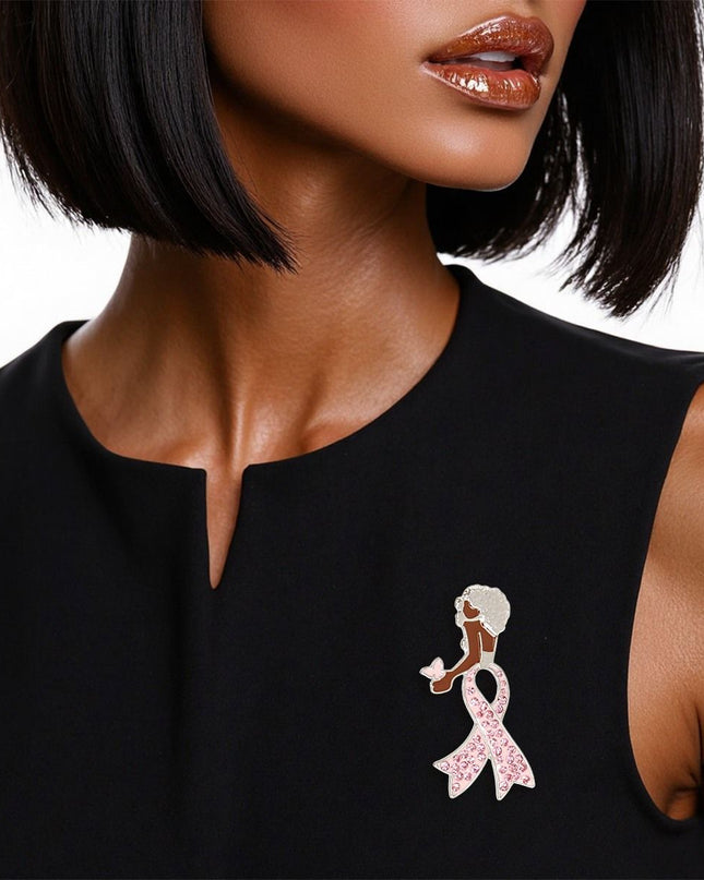 Breast Cancer Silver Light Pink Ribbon Legs Brooch
