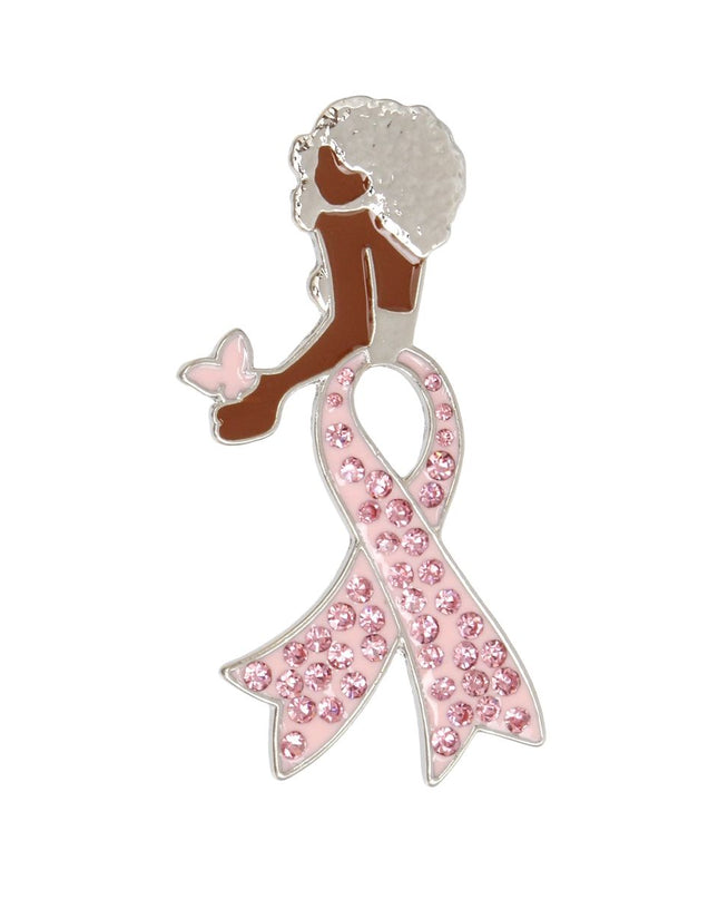 Breast Cancer Silver Light Pink Ribbon Legs Brooch