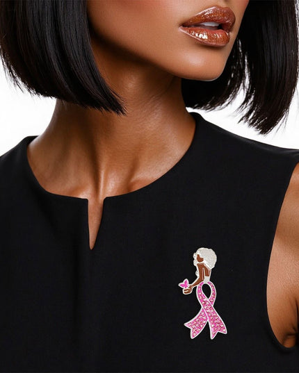 Breast Cancer Silver Pink Ribbon Legs Brooch Pin