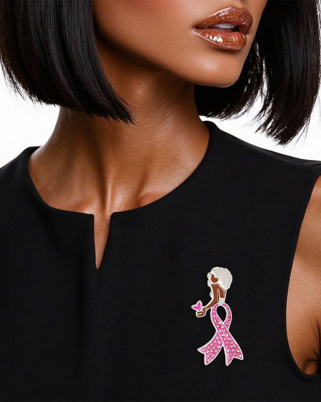 Breast Cancer Silver Pink Ribbon Legs Brooch Pin