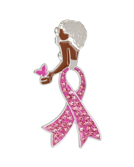 Breast Cancer Silver Pink Ribbon Legs Brooch Pin