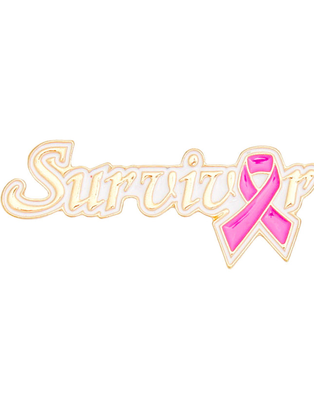 Breast Cancer Brooch Gold White Pink Ribbon Survivor Pin