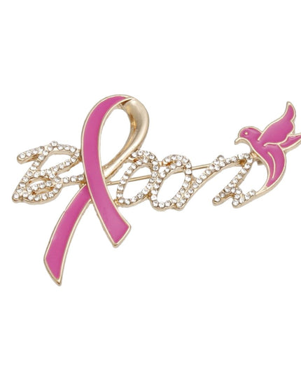 Breast Cancer Gold Bloom Pink Ribbon Brooch Pin