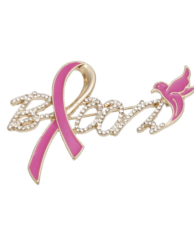 Breast Cancer Gold Bloom Pink Ribbon Brooch Pin