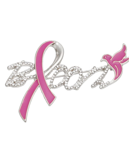 Breast Cancer Silver Bloom Pink Ribbon Brooch Pin