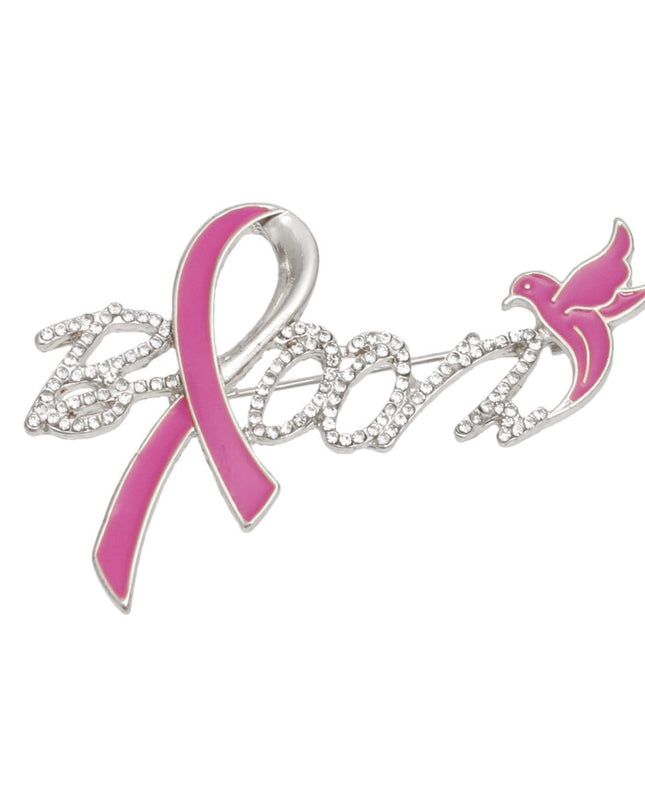 Breast Cancer Silver Bloom Pink Ribbon Brooch Pin
