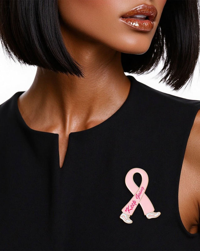 Breast Cancer Gold Keep Going Ribbon Brooch
